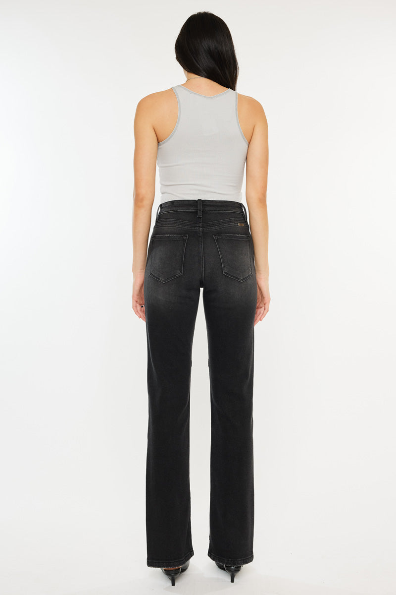 Women's High Rise Slit Straight Jeans - Black - view 2