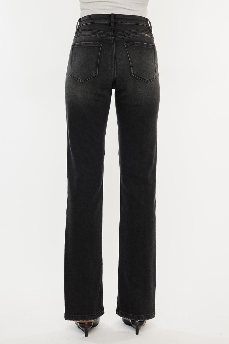 Women's High Rise Slit Straight Jeans - Black - view 5
