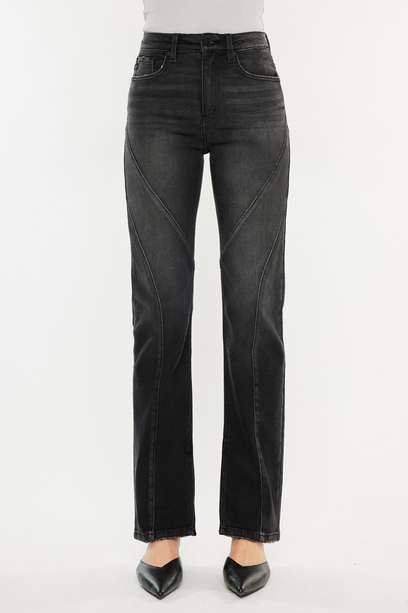 Women's High Rise Slit Straight Jeans - Black - view 6