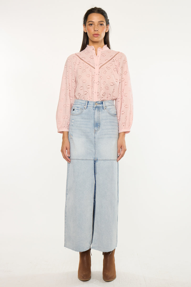 Women's Maxi Denim Skirt - Light Wash - view 5