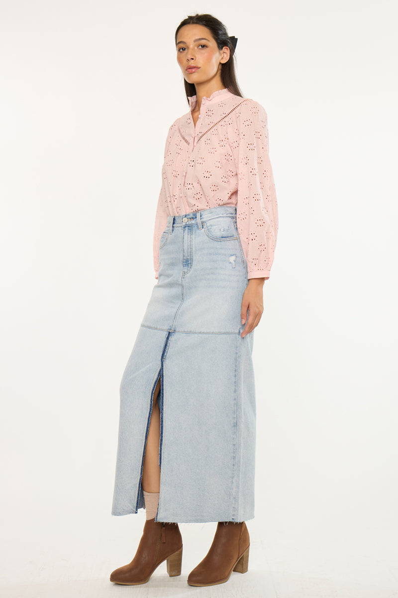 Women's Maxi Denim Skirt - Light Wash - view 3