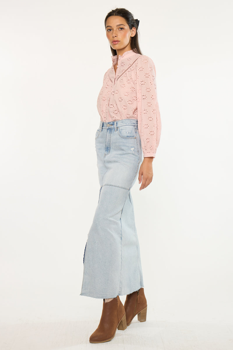 Women's Maxi Denim Skirt - Light Wash - view 4