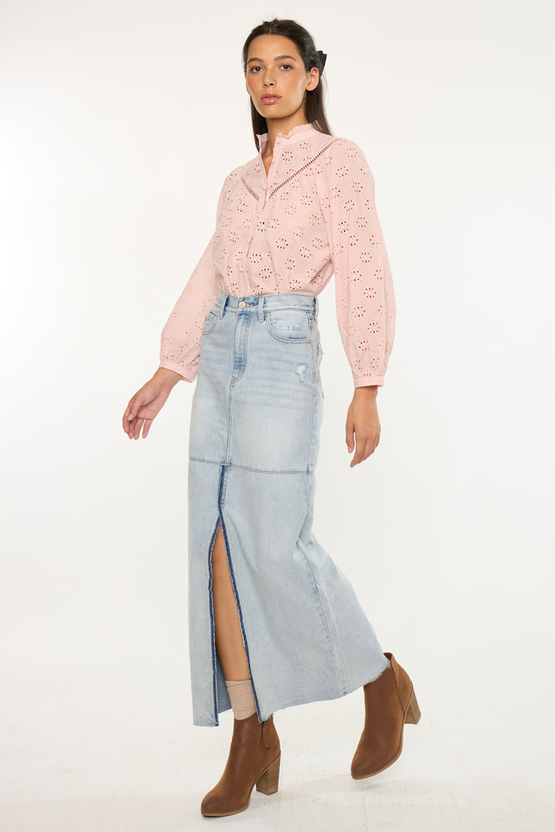 Women's Maxi Denim Skirt - Light Wash