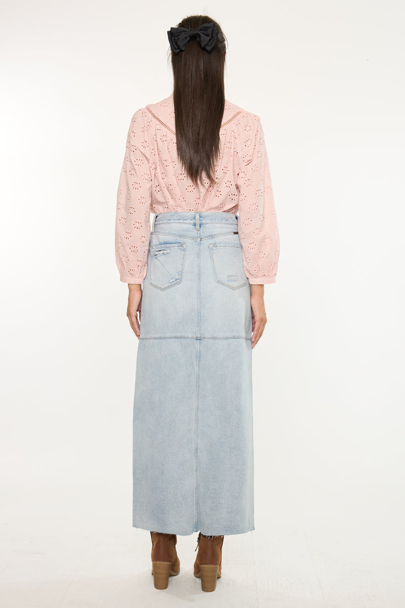 Women's Maxi Denim Skirt - Light Wash - view 6