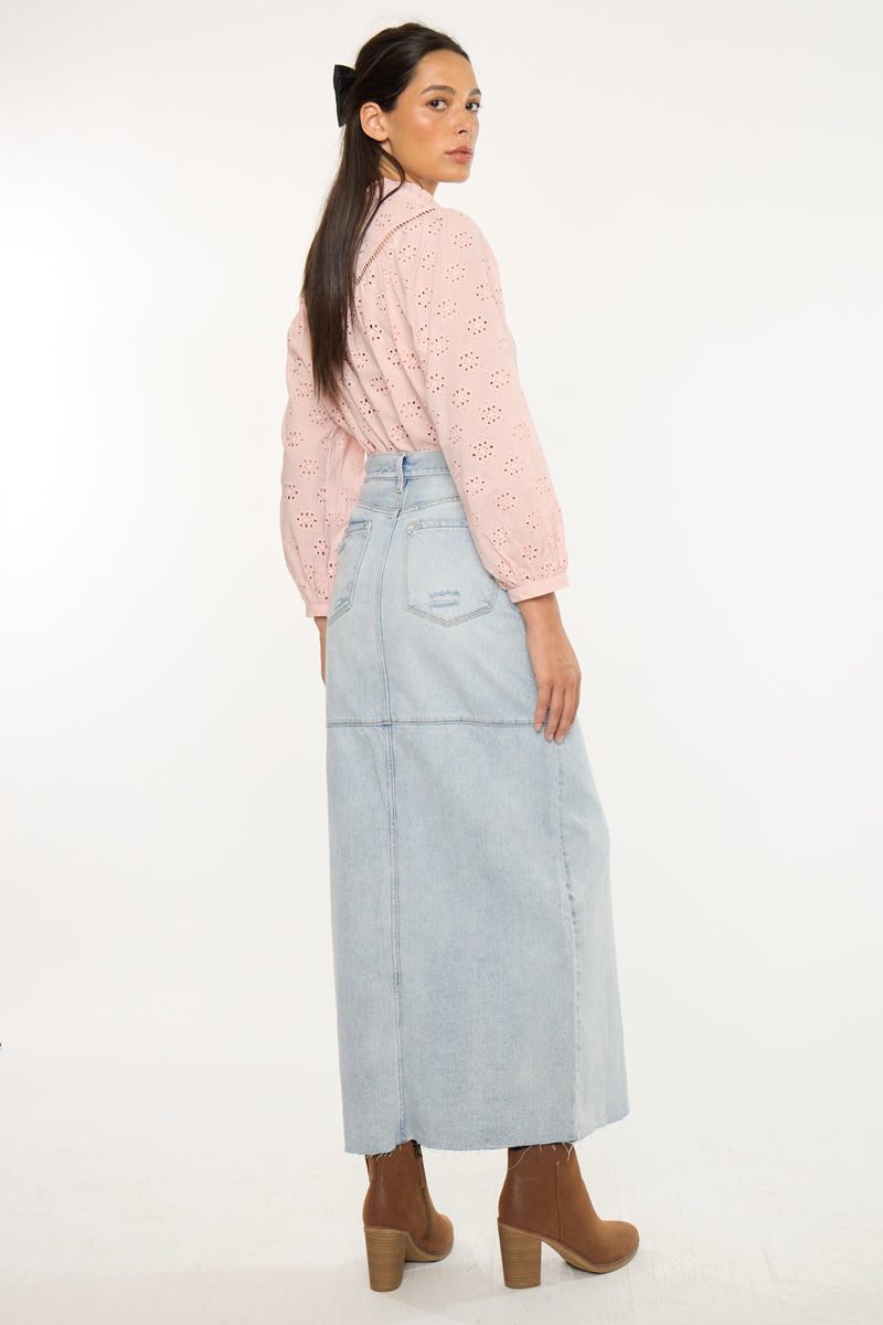 Women's Maxi Denim Skirt - Light Wash - view 2