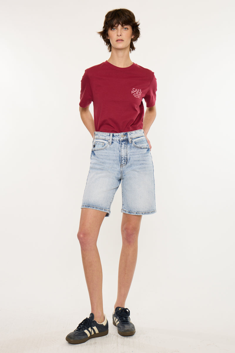 Women's High Rise Bermuda Denim Shorts - Light Wash - view 3