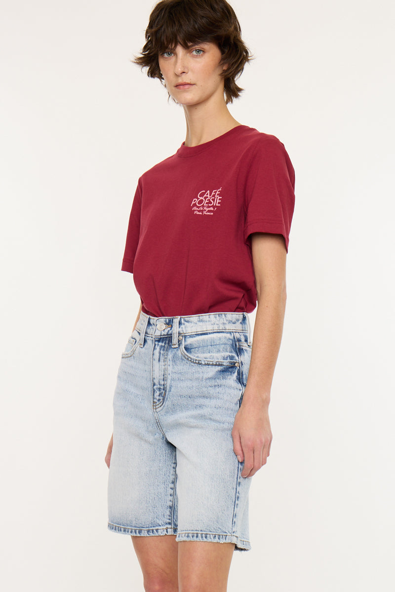 Women's High Rise Bermuda Denim Shorts - Light Wash