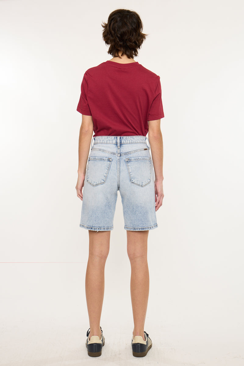 Women's High Rise Bermuda Denim Shorts - Light Wash - view 7