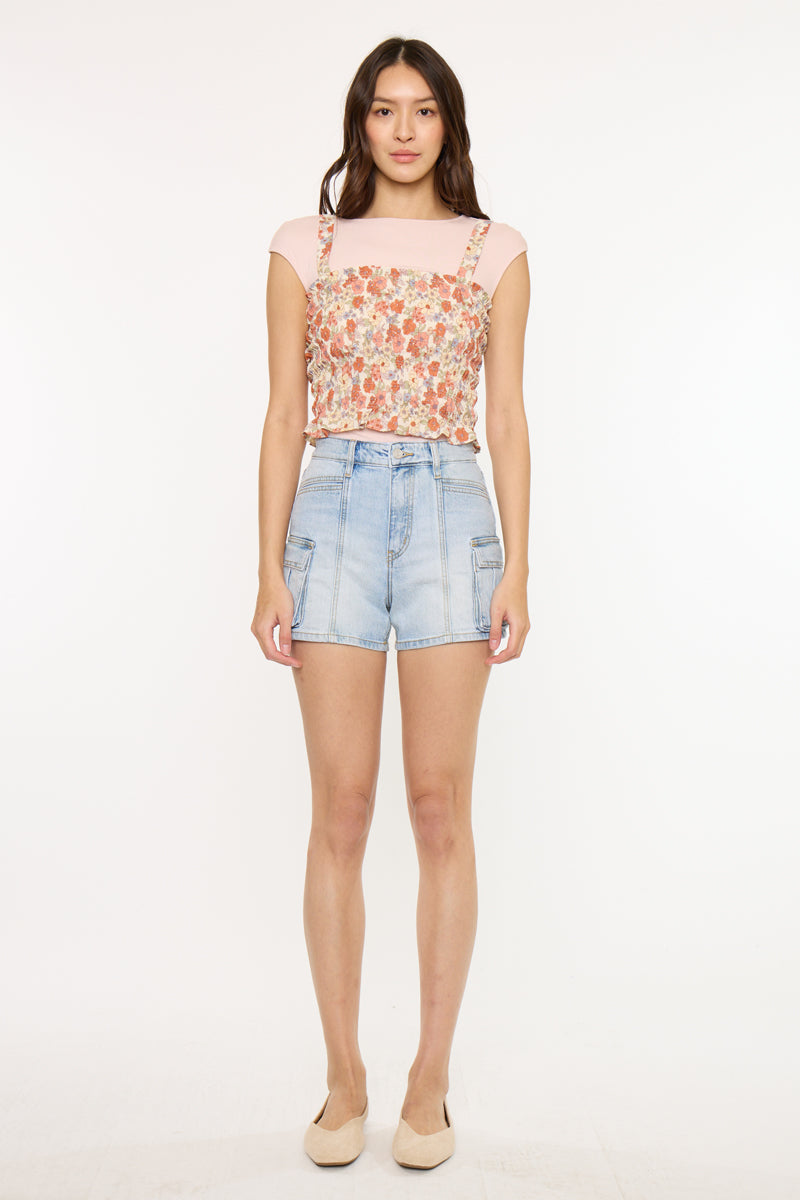 Women's Ultra High Rise Cargo Denim Shorts - Light Wash - view 5