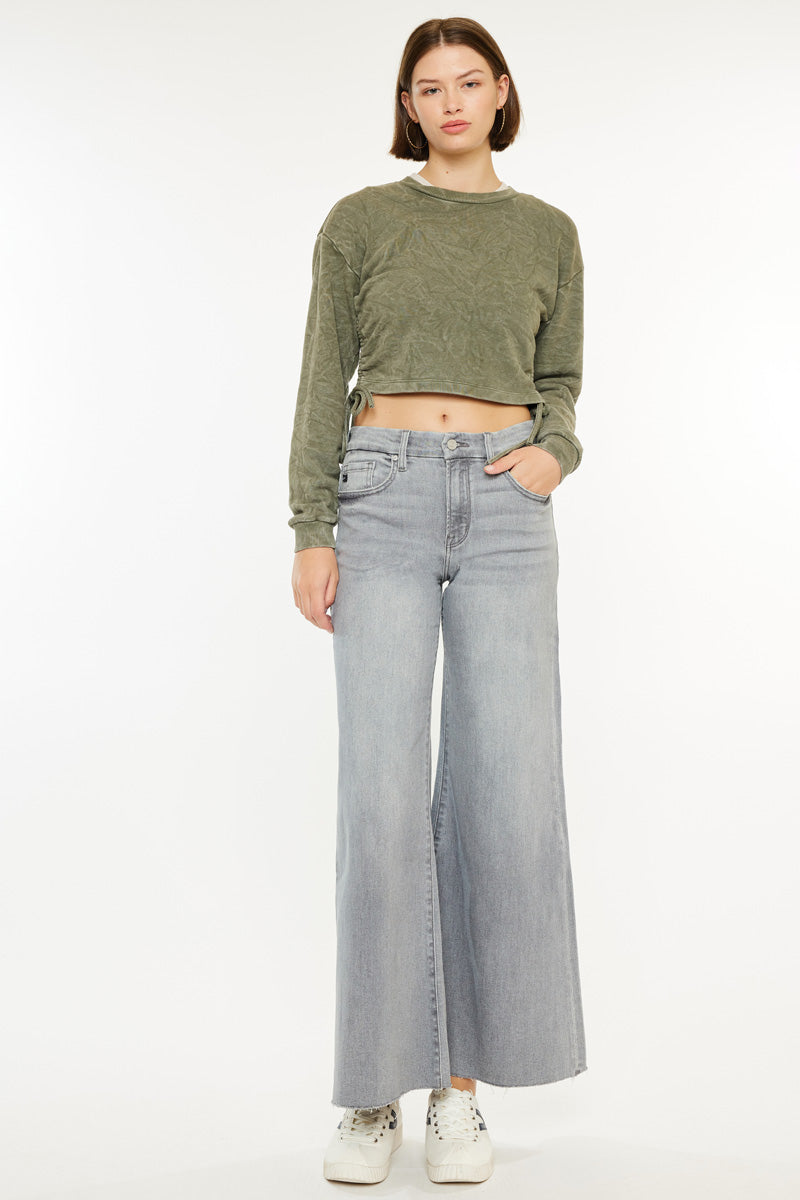 Women's High Rise Crop Palazzo - Light Gray - view 3