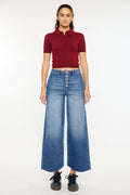 Women's High Rise Crop Wide Leg Jeans - Dark Wash