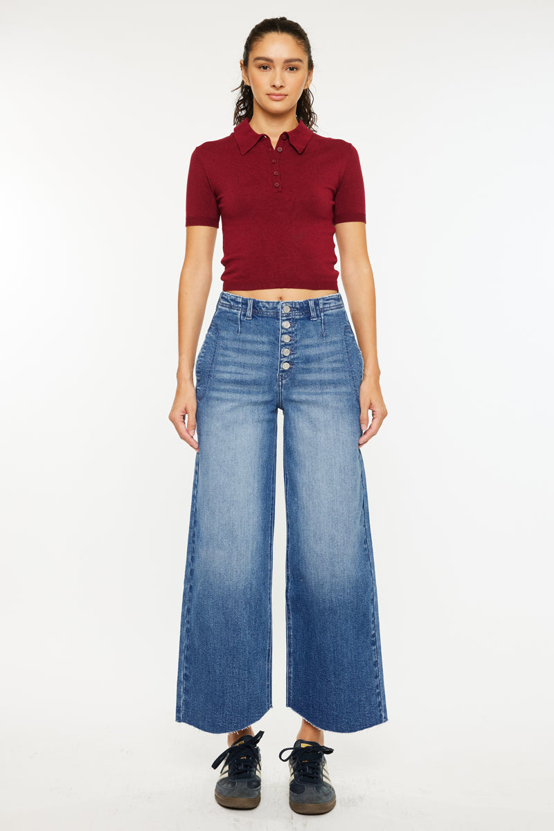 Women's High Rise Crop Wide Leg Jeans - Dark Wash