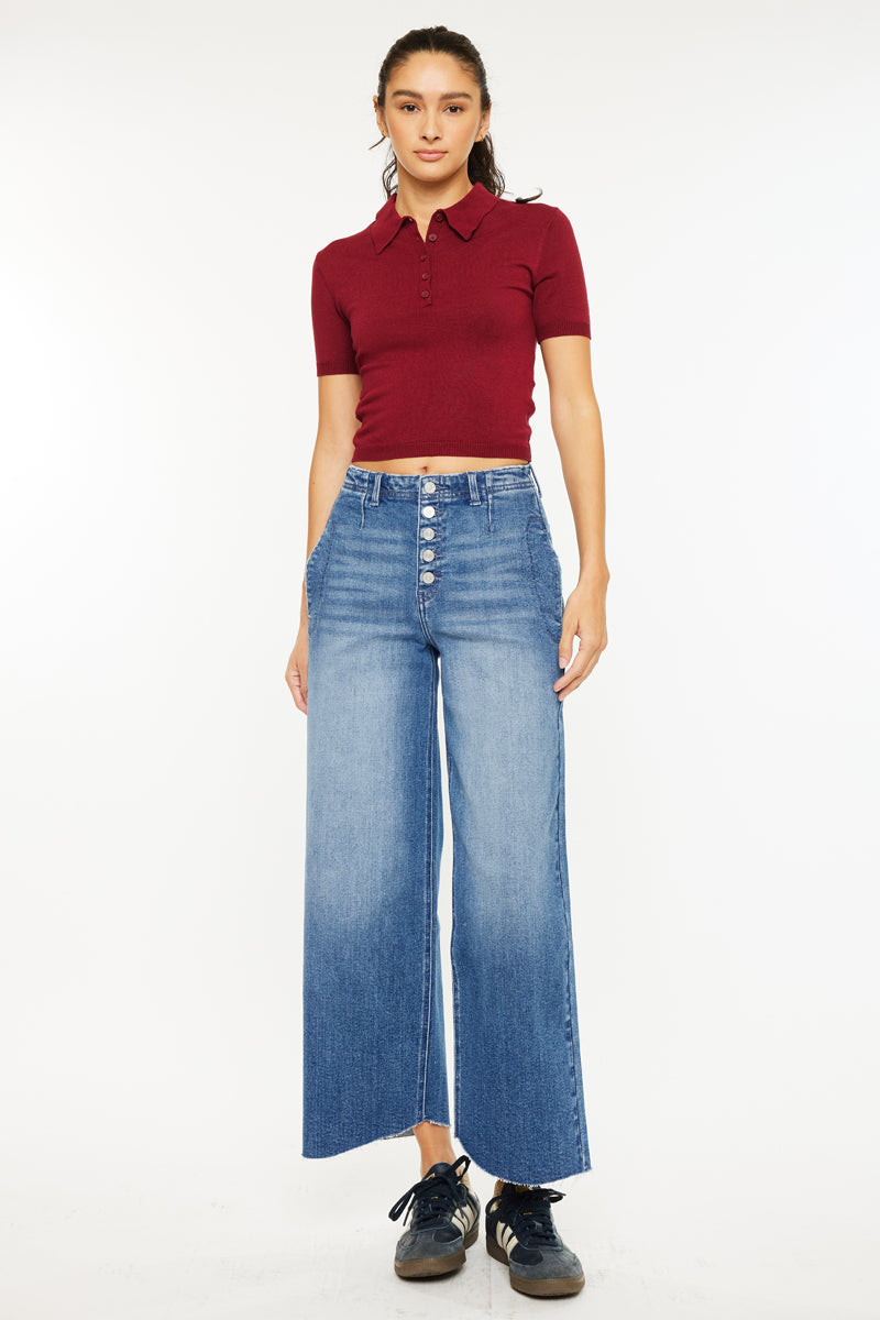 Women's High Rise Crop Wide Leg Jeans - Dark Wash - view 3