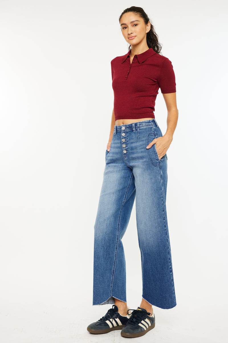 Women's High Rise Crop Wide Leg Jeans - Dark Wash - view 4