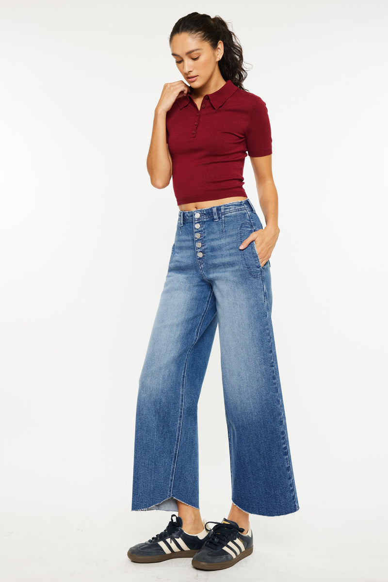 Women's High Rise Crop Wide Leg Jeans - Dark Wash - view 5