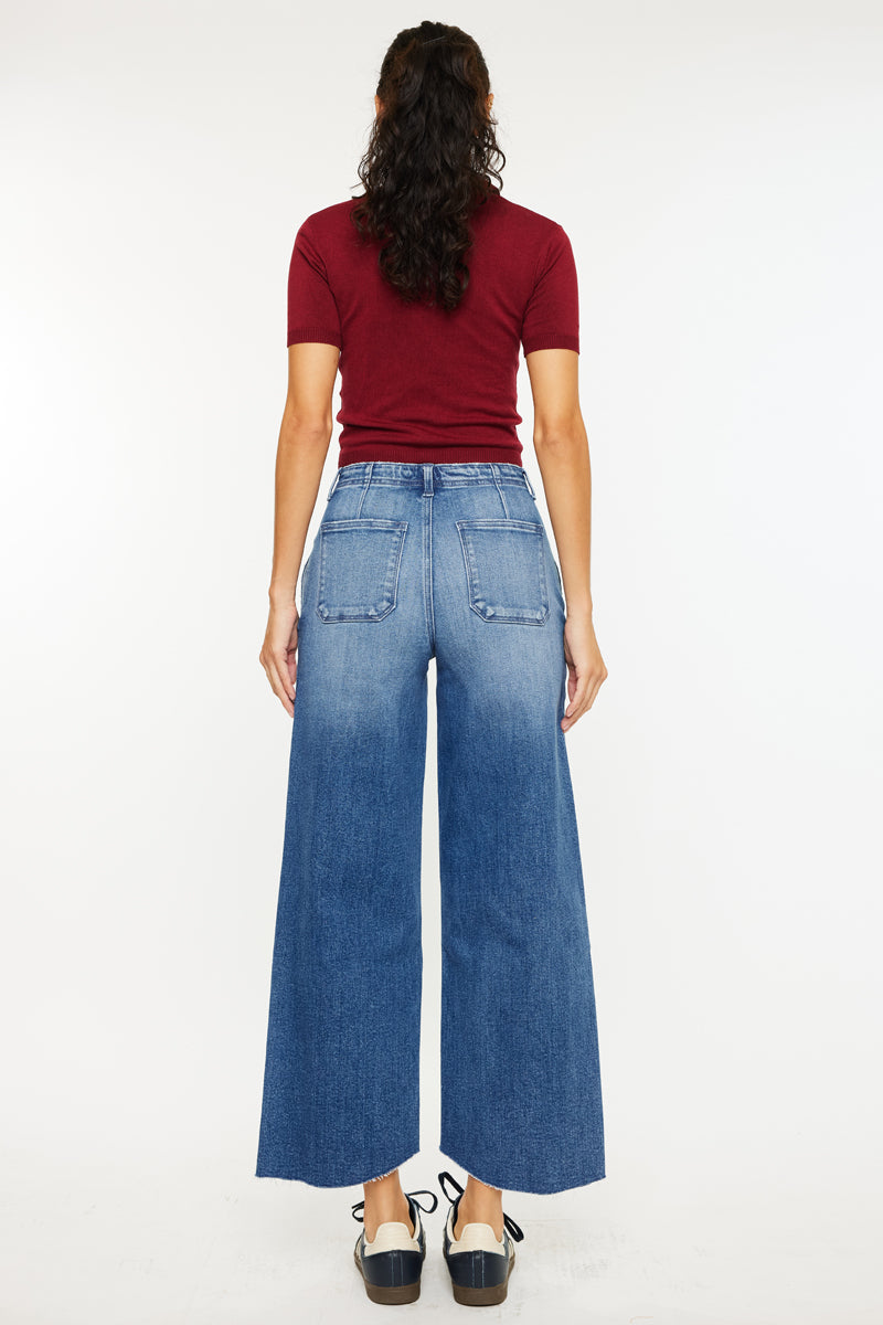 Women's High Rise Crop Wide Leg Jeans - Dark Wash - view 2