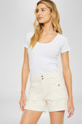 Women's High Rise Denim Shorts - Cream Color