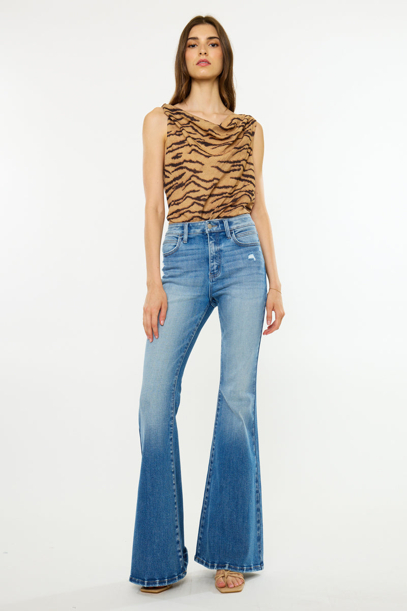 Women's High Rise Super Flare Jeans - Medium Wash