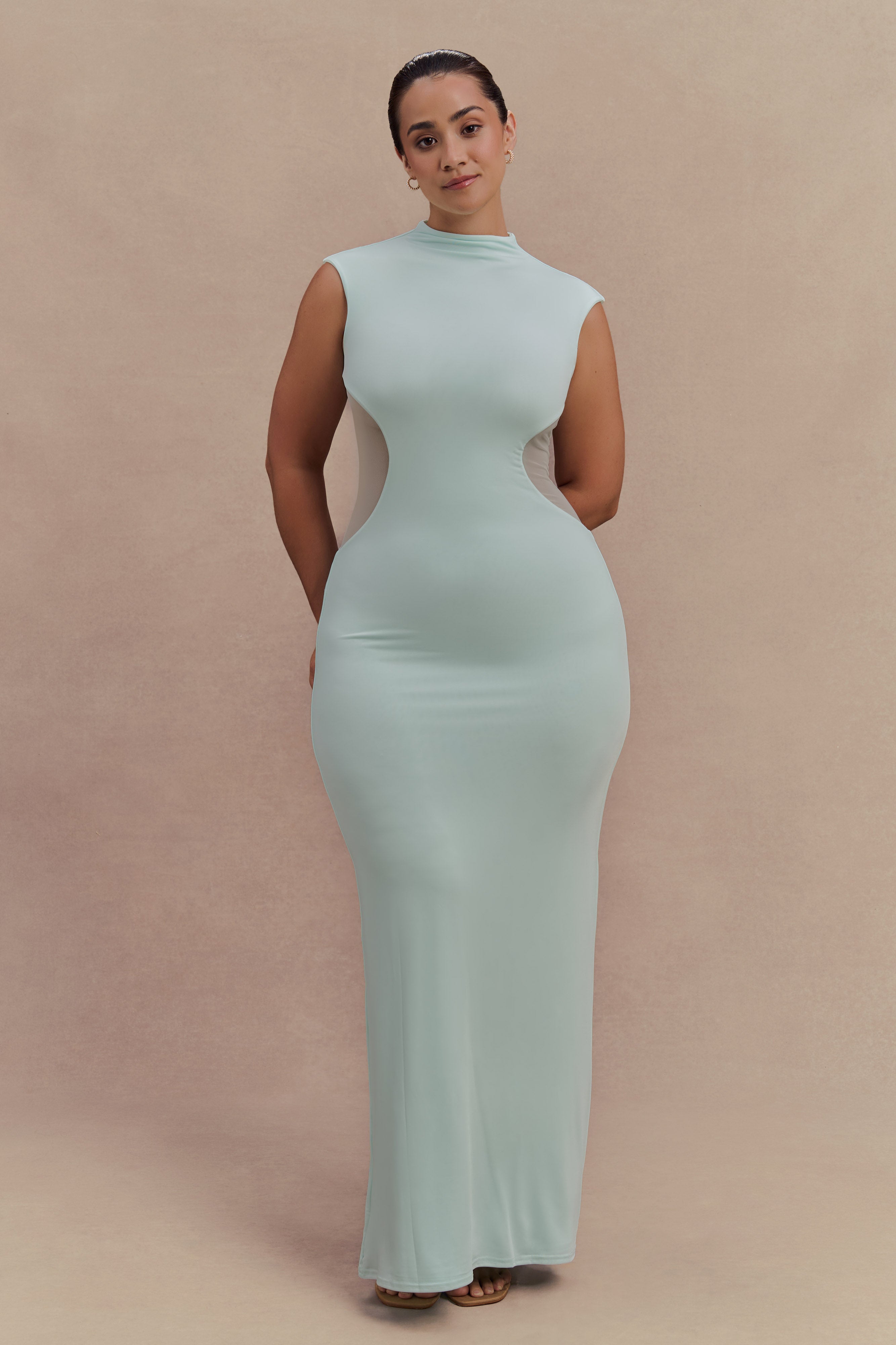 Massie Slinky And Mesh Maxi Dress - Lagoon