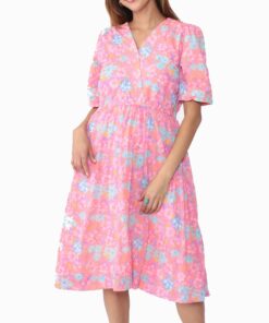 Pink Floral Midi Dress RO16
