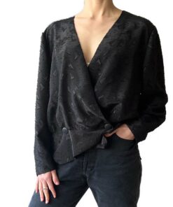 Vintage Black Satin Wrap Shirt RO25