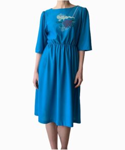 Vintage Blue Floral Print Dress RO12