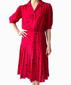 Vintage Red Floral Pleated Dress RO11